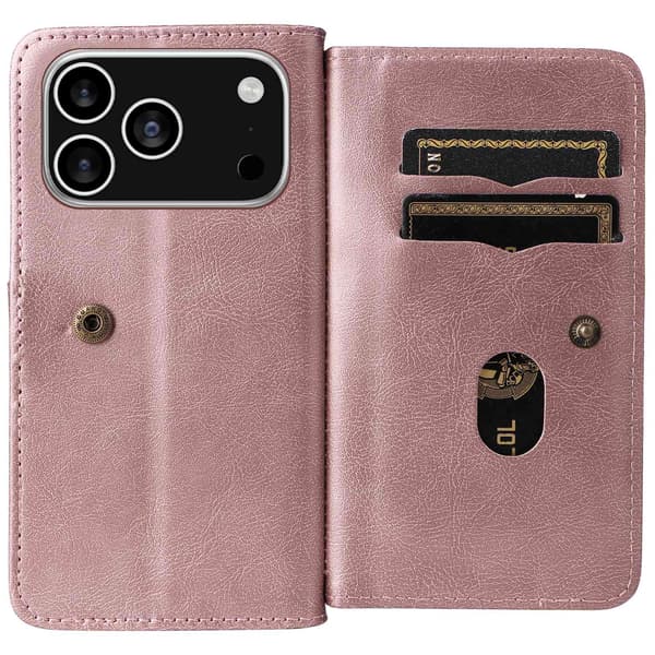 iPhone 17 Pro Fodral Multifunktionellt Läder Roséguld