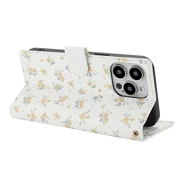 iPhone 16 Pro Max Fodral Rhombus Läder Blommor Vit