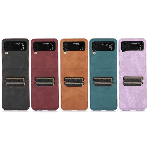 Samsung Galaxy Z Flip 4 Skal Läder Kortfack Lila