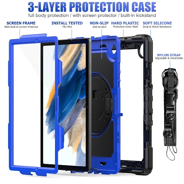 Galaxy Tab A8 10.5 Skal Shockproof Hybrid Kickstand Strap