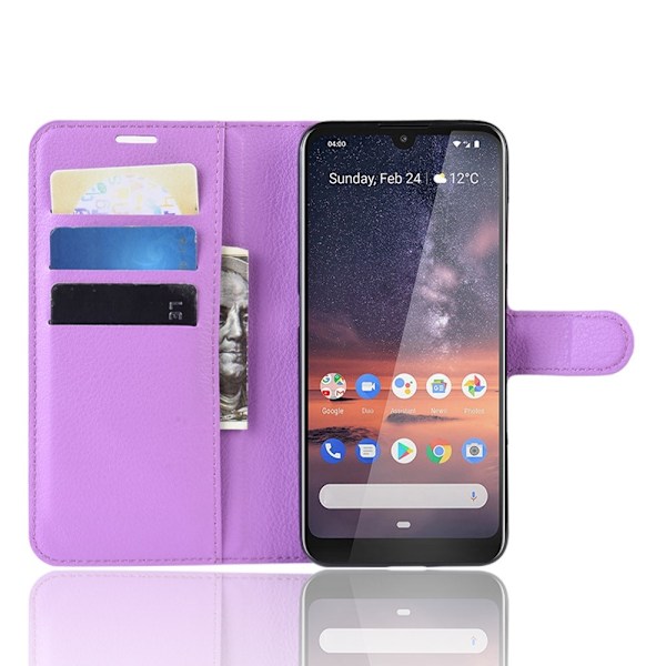 Nokia 3.2 - Litchi Plånboksfodral - Lila Purple Lila