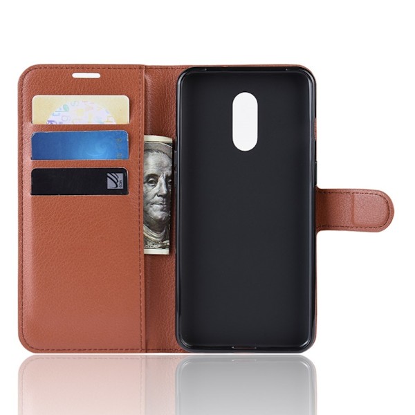 OnePlus 7 - Litchi Plånboksfodral - Brun Brown Brun