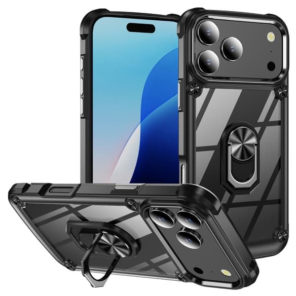 iPhone 18 Pro/17 Pro Skal Shockproof Ring Hybrid Svart