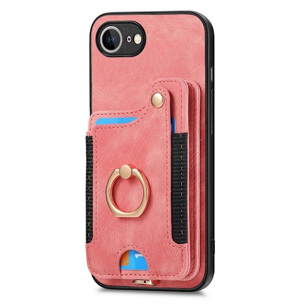 iPhone 16e Skal Med Korthållare RFID Retro Läder Rosa