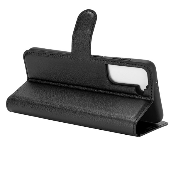 Samsung Galaxy S21 Plus - Litchi Läder Fodral - Svart Black Svart