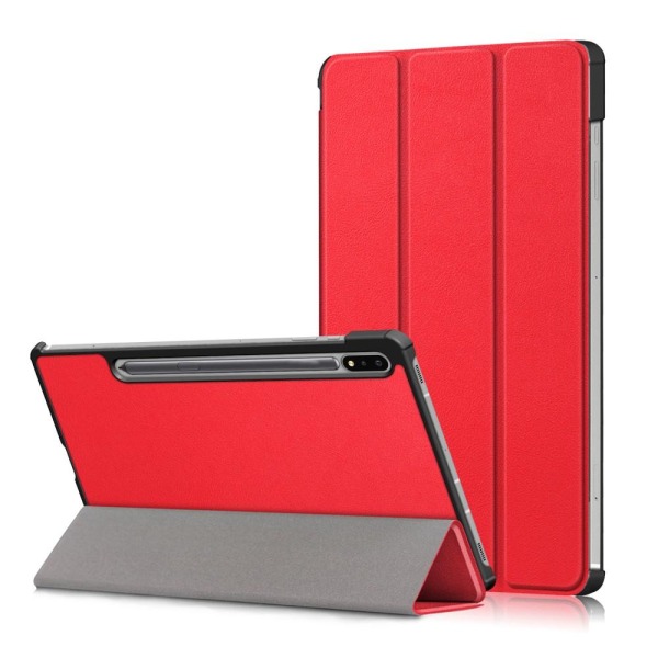 Galaxy Tab S7 FE/S7 Plus/S8 Plus Tri-Fold Läder Fodral Röd Röd