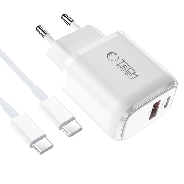 Tech-Protect 20W Väggladdare PD Inkl. USB-C - USB-C Kabel Vit