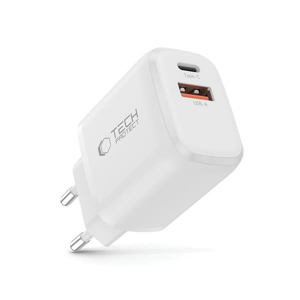 Tech-Protect 20W Väggladdare PD QC3.0 USB-C / USB-A Vit
