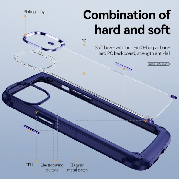 iPhone 15 Plus Skal Shockproof Hybrid Armor Blå