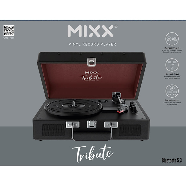 MIXX Vinylskivspelare Tribute Stereo Högtalare Svart