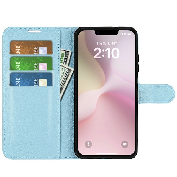 iPhone 16e Fodral Litchi Läder Blå