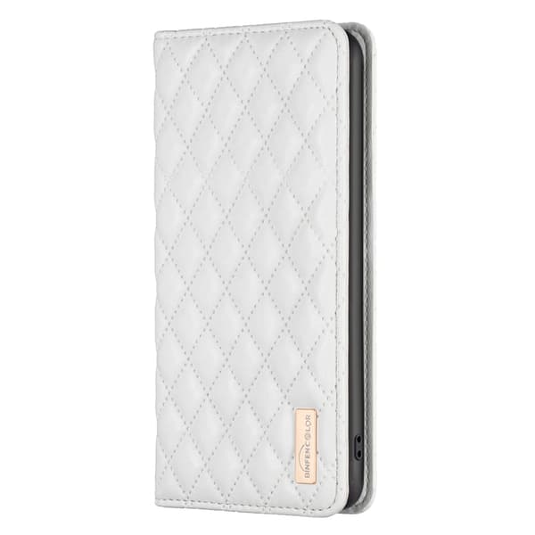 BINFEN iPhone 17 Pro Fodral Flip Diamond Läder Vit