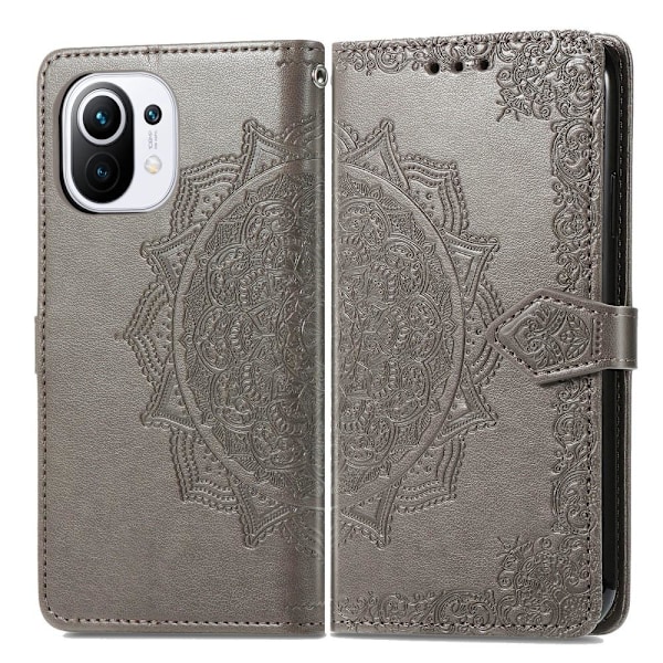 Xiaomi Mi 11 - Mandala Läder Fodral - Grå Grey Grå