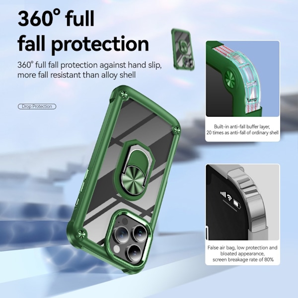 iPhone 16 Pro Max Skal Shockproof Ring Hybrid Grön