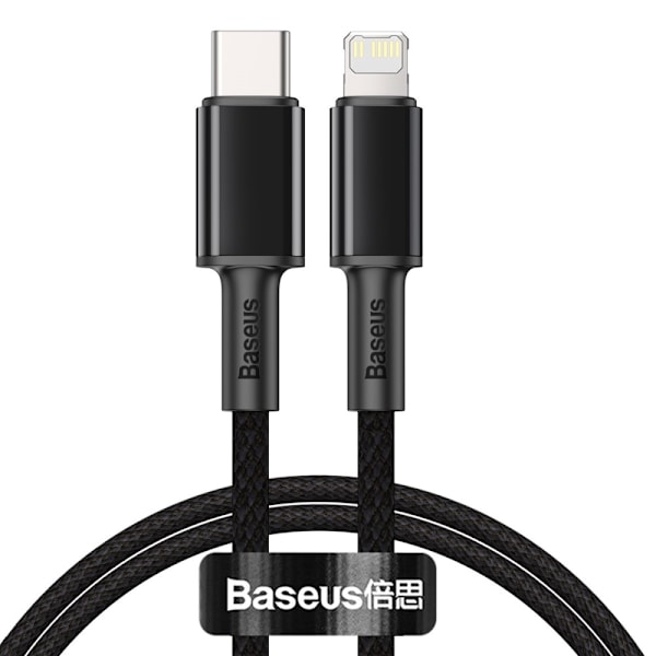 BASEUS 1m 20W PD Type-C - Lightning Flätad Nylon Kabel - Svart Black Svart