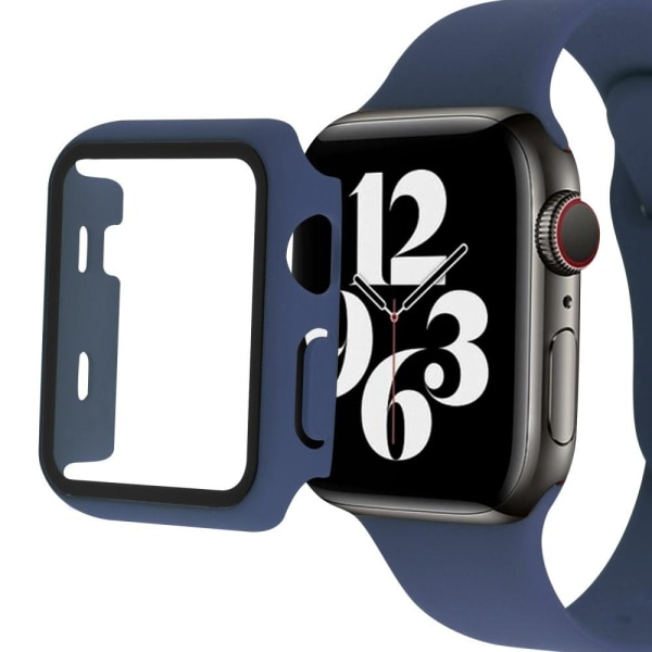 Silikon Armband + Skärmskydd Härdat Glas Apple Watch 45 mm Blå