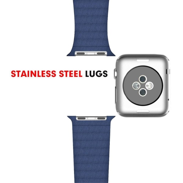 Magnetisk Loop Armband I Äkta Läder Apple Watch 44/42 mm Mörk Bl