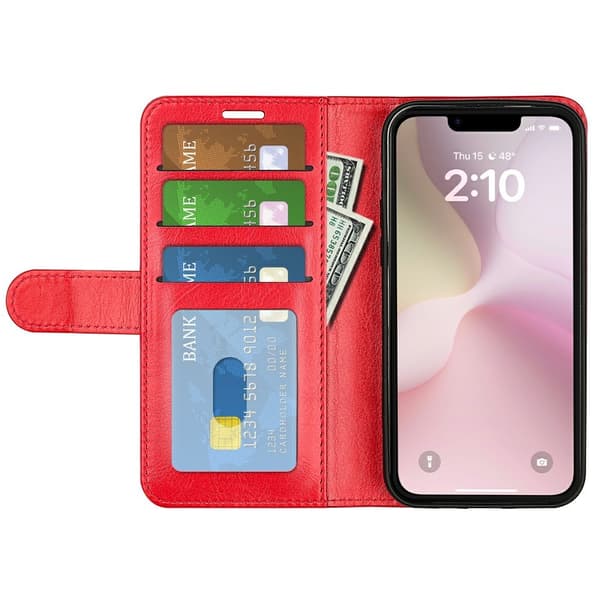 iPhone 17e / 16e Fodral Crazy Horse Läder Röd