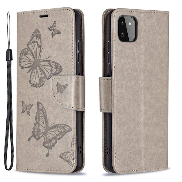 Samsung Galaxy A22 5G - Butterfly Läder Fodral - Grå grå