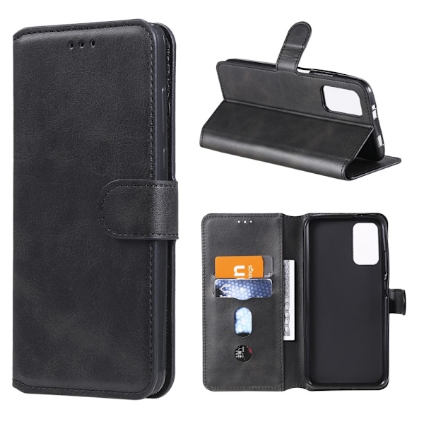 Xiaomi Redmi 9T - Solid Läder Fodral - Svart Black Svart