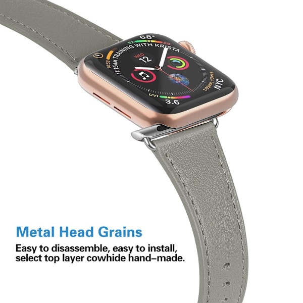 Äkta Läder Armband Apple Watch 41/40/38 mm - Grå Grey Grå