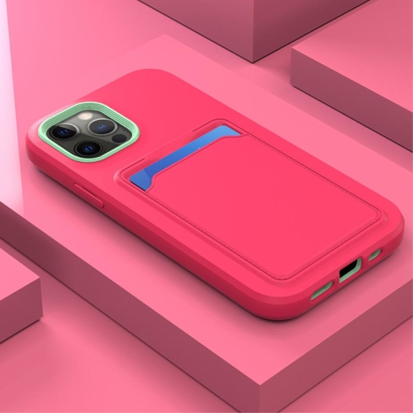 iPhone 13 Mini - Hybrid Skal Med Kortfack - Rosa/Grön