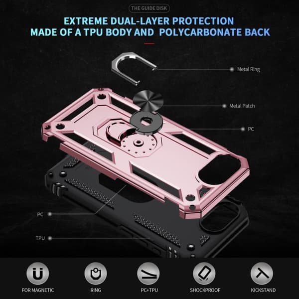 iPhone 17e / 16e Skal Shockproof Hybrid Ring Roséguld