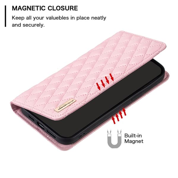 BINFEN iPhone 16 Pro Fodral Diamond Flip Läder Rosa