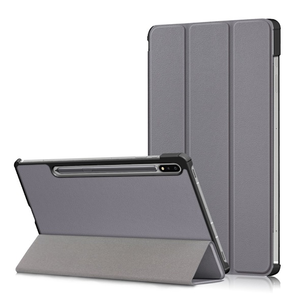 Galaxy Tab S7 FE/S7 Plus/S8 Plus Tri-Fold Läder Fodral Grå grå