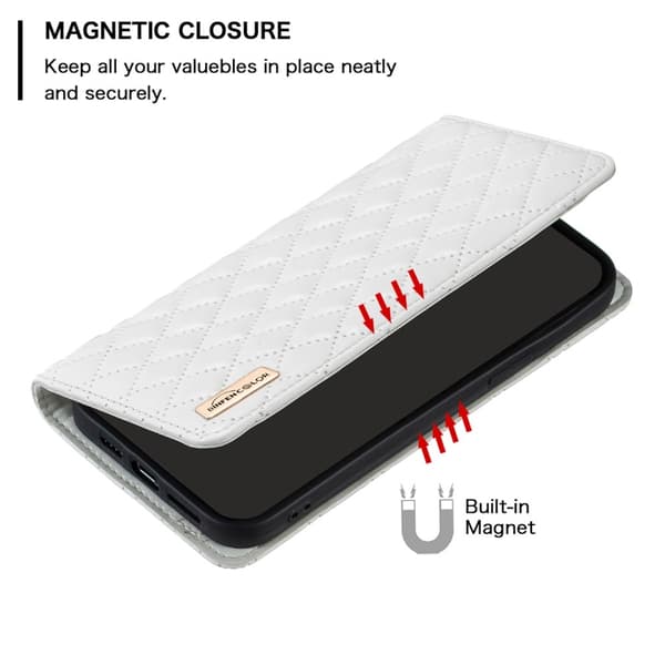 BINFEN iPhone 16 Pro Fodral Diamond Flip Läder Vit