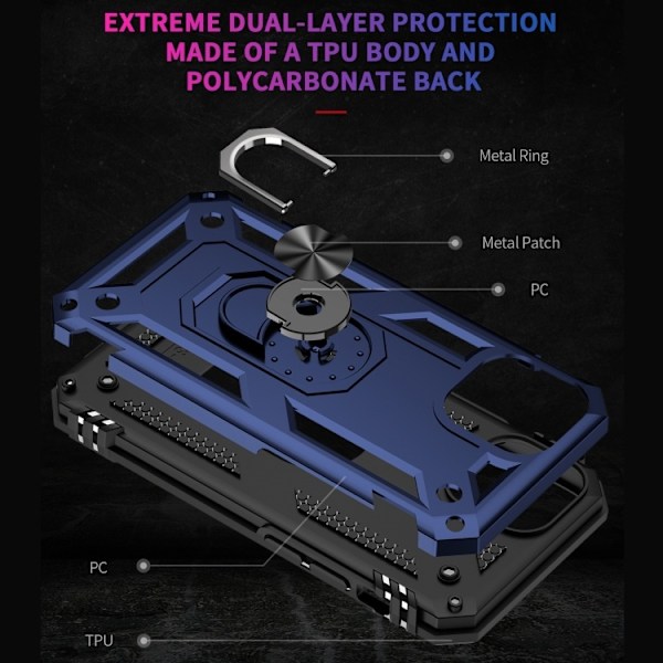 iPhone 14 Plus Skal Shockproof Ring Blå