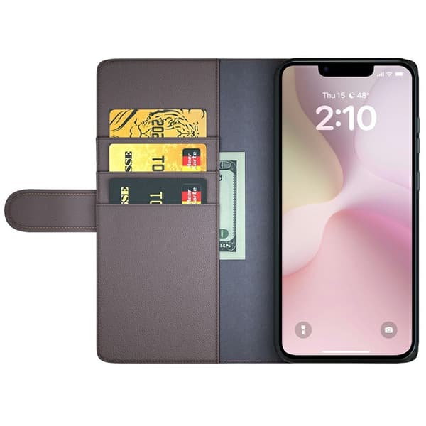 iPhone 17e / 16e Fodral Premium Äkta Läder Brun