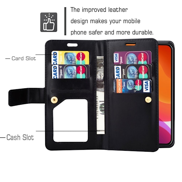 Samsung S9 Plus Multifunktionellt Flerkort Läder Fodral - Svart