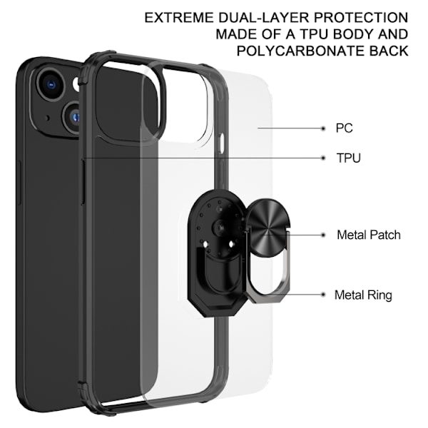 iPhone 14 Skal Shockproof Hybrid Ring Blå