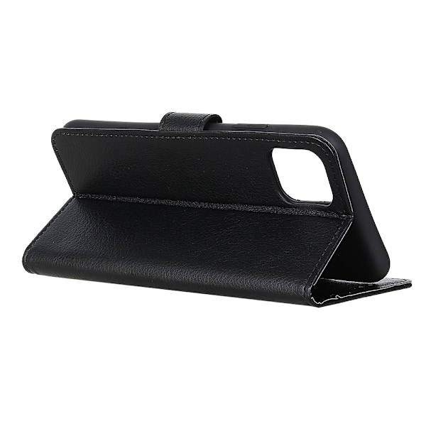 iPhone 12 / 12 Pro - Litchi Läder Fodral - Svart Black Svart