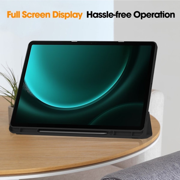 Galaxy Tab S9 FE Plus Fodral Tri-Fold Pennhållare Svart