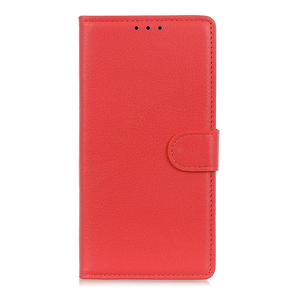 iPhone 17e / 16e Fodral Litchi Läder Röd