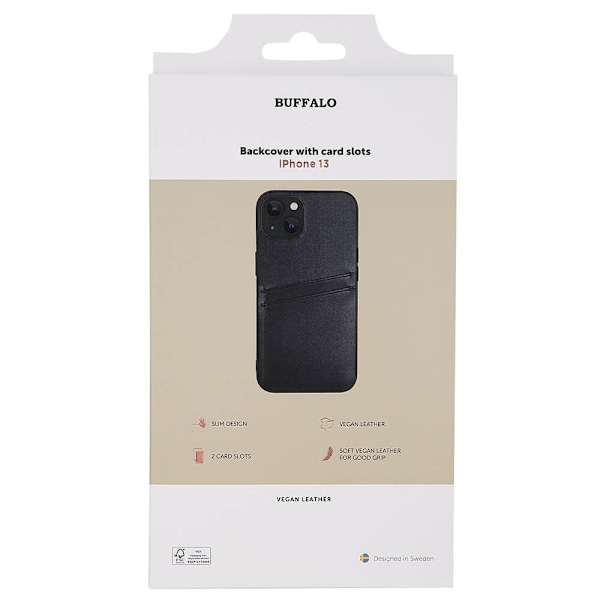 Buffalo iPhone 13 Skal Läder Med 2 Kortfack Svart