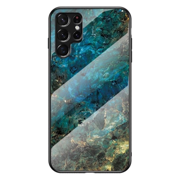 Samsung Galaxy S22 Ultra Skal Marmor Härdat Glas Smaragd