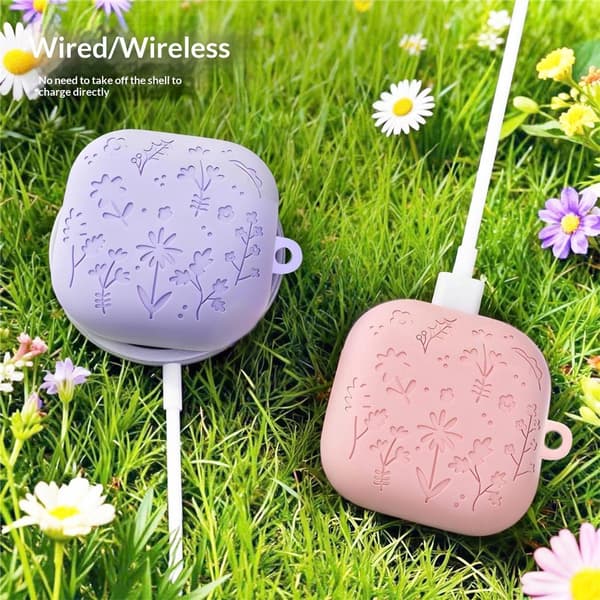 Samsung Galaxy Buds 4 / 4 Pro Skal Silikon Blommigt Tryck Grå