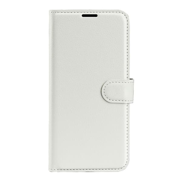 iPhone 17e / 16e Fodral Litchi Läder Vit
