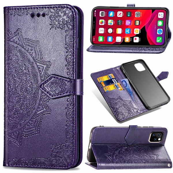 iPhone 11 Pro Max - Mandala Läder Fodral - Lila Purple Lila