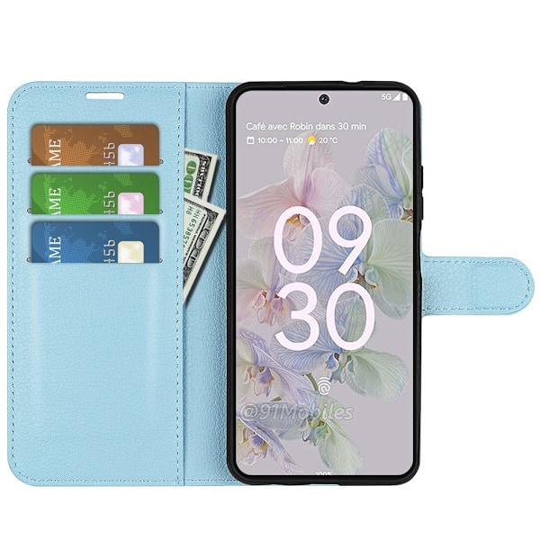 Google Pixel 6A Fodral Litchi Läder Ljus Blå