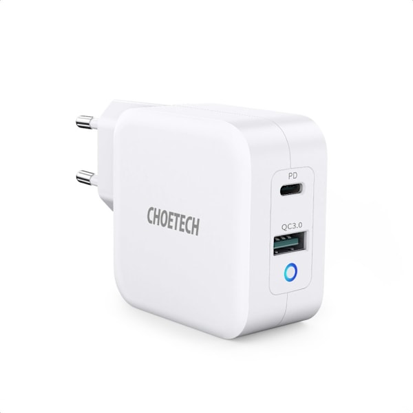 Choetech 65W GaN USB-C / USB-A PD QC Väggladdare Vit Vit