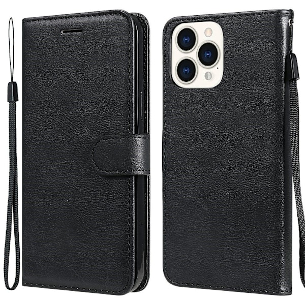 iPhone 13 Pro Max - Klassiskt Solid Läder Fodral - Svart