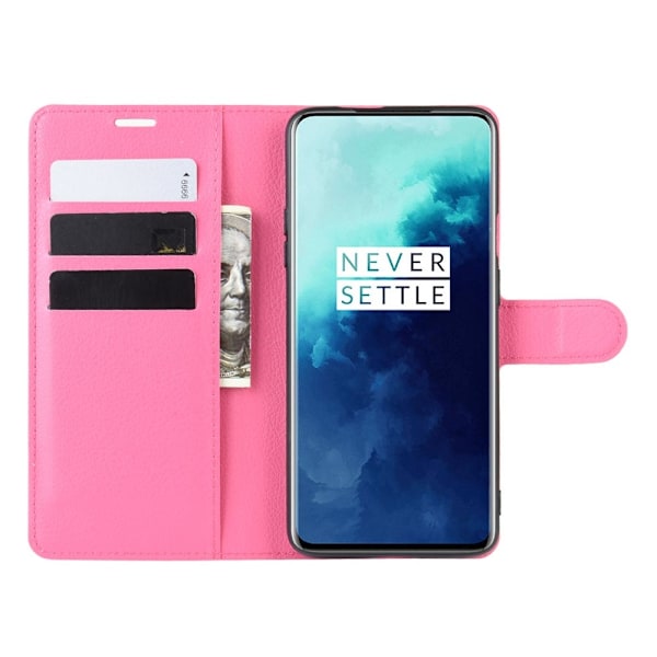 OnePlus 7T Pro - Litchi Plånboksfodral - Rosa Pink Rosa