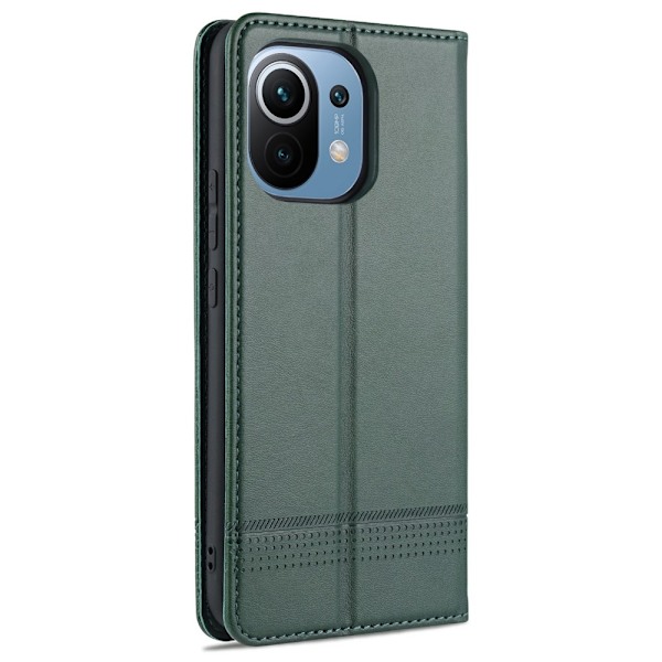Xiaomi Mi 11 - AZNS Läder Flip Fodral - Grön Green Grön