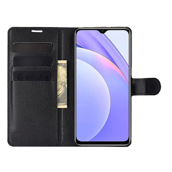 Xiaomi Redmi 9T - Litchi Läder Fodral - Svart Black Svart