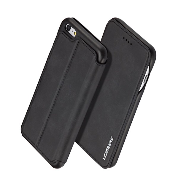 iPhone 6/6S - LC.IMEEKE Retro Läder Fodral - Svart Black Svart