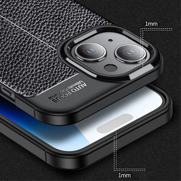 iPhone 15 Skal Litchi Textur Blå